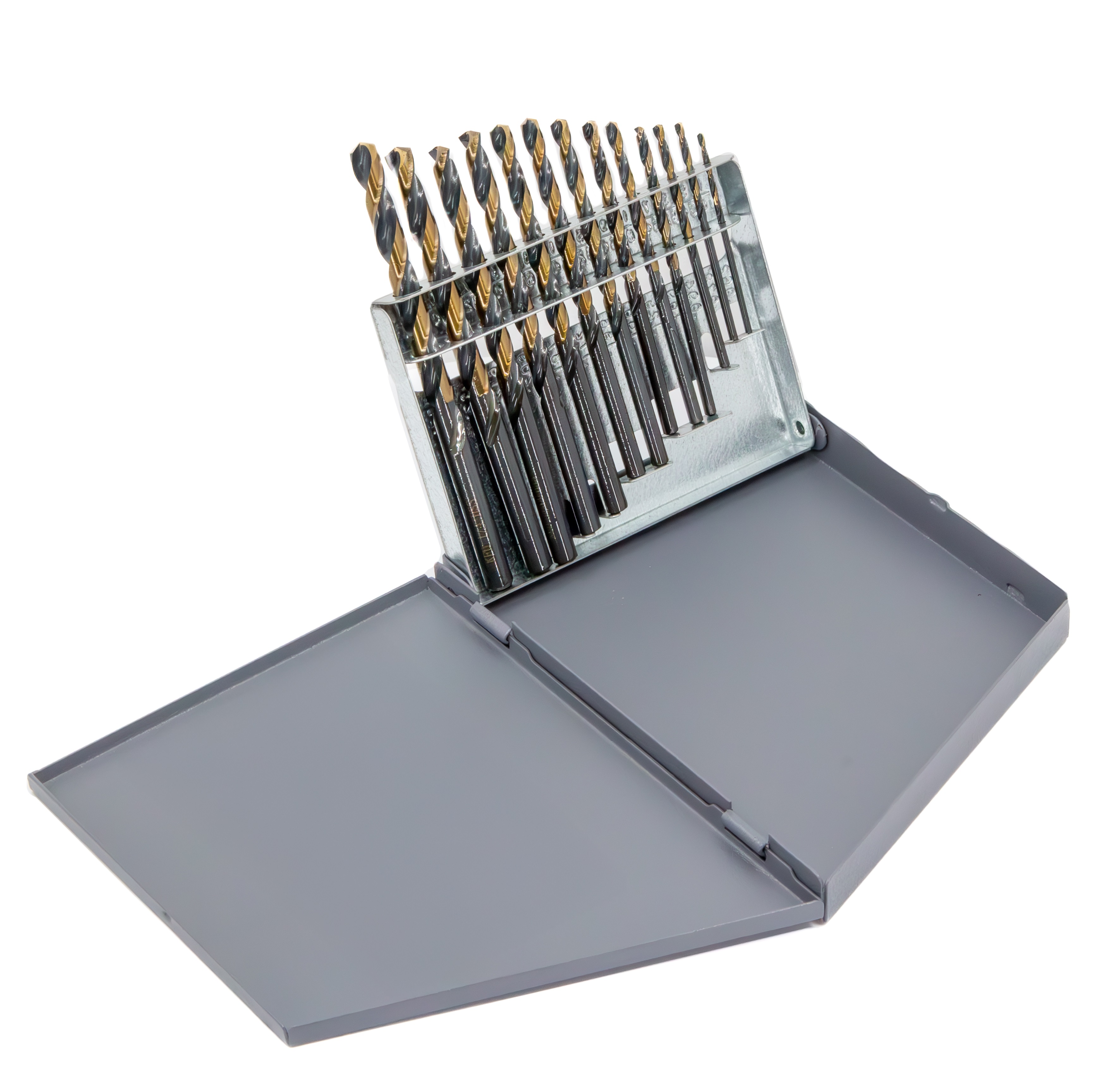 13 Piece HSS Black &amp; Gold KFD Split Point Mechanics Length Drill Bit Set, 1/16" - 1/4"