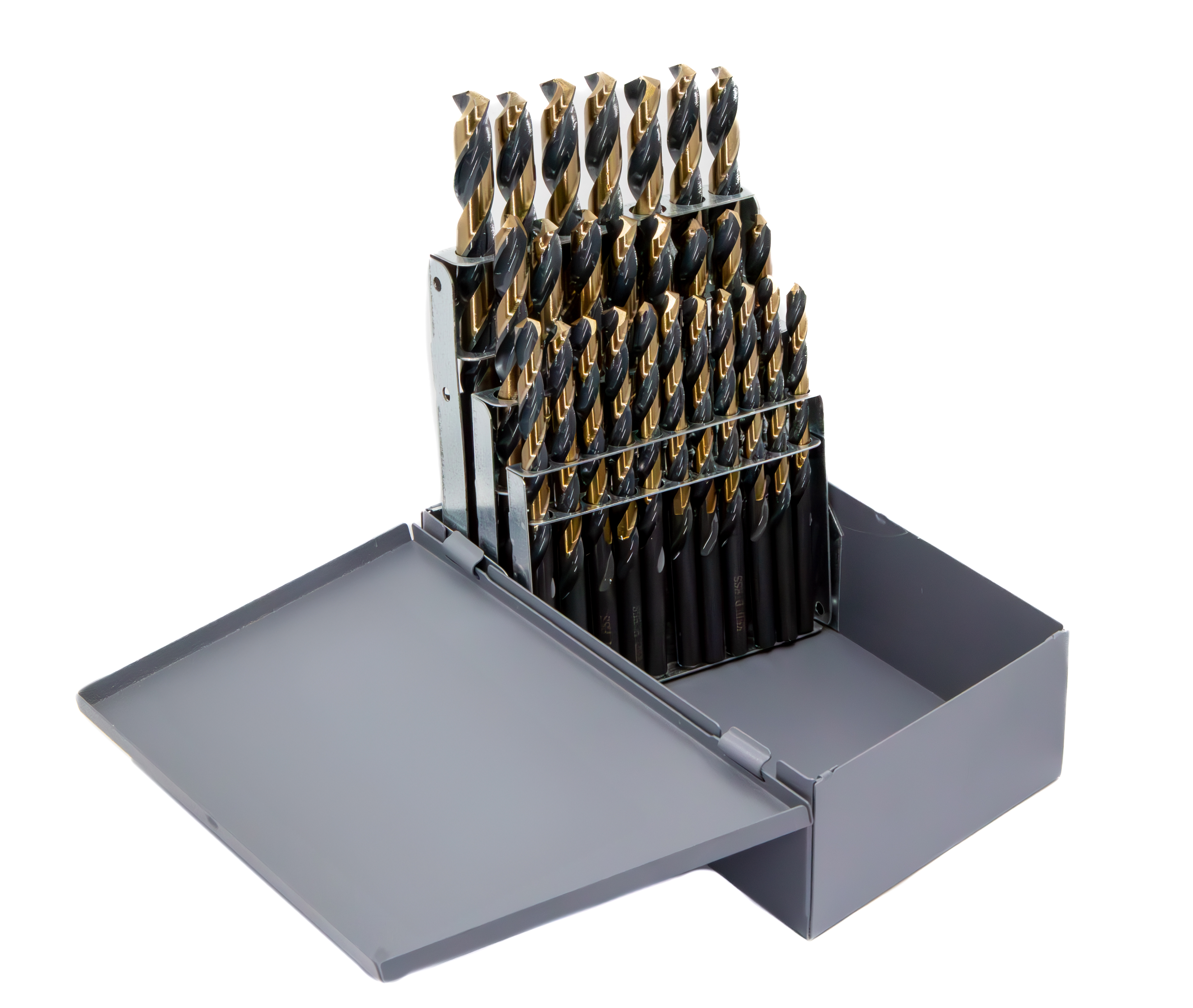 15 Piece HSS Black &amp; Gold KFD Split Point Mechanics Length Drill Bit Set, 1/16" - 1/2"