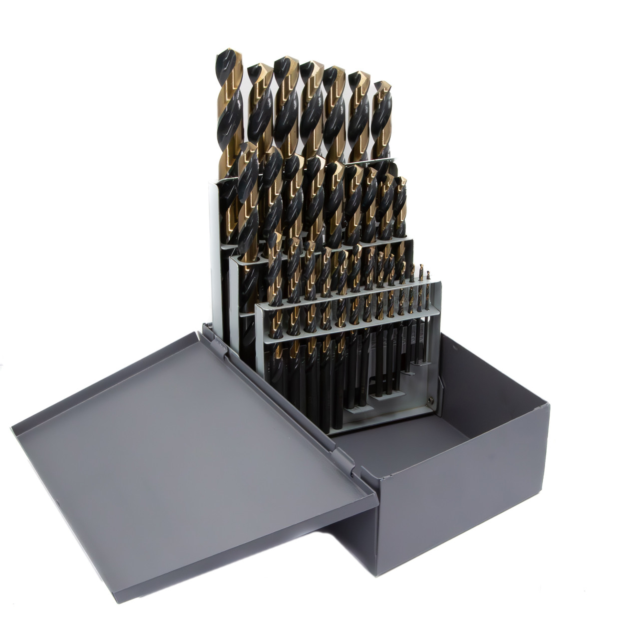 29 Piece HSS Black &amp; Gold KFD Split Point Mechanics Length Drill Bit Set, 1/16" - 1/2"