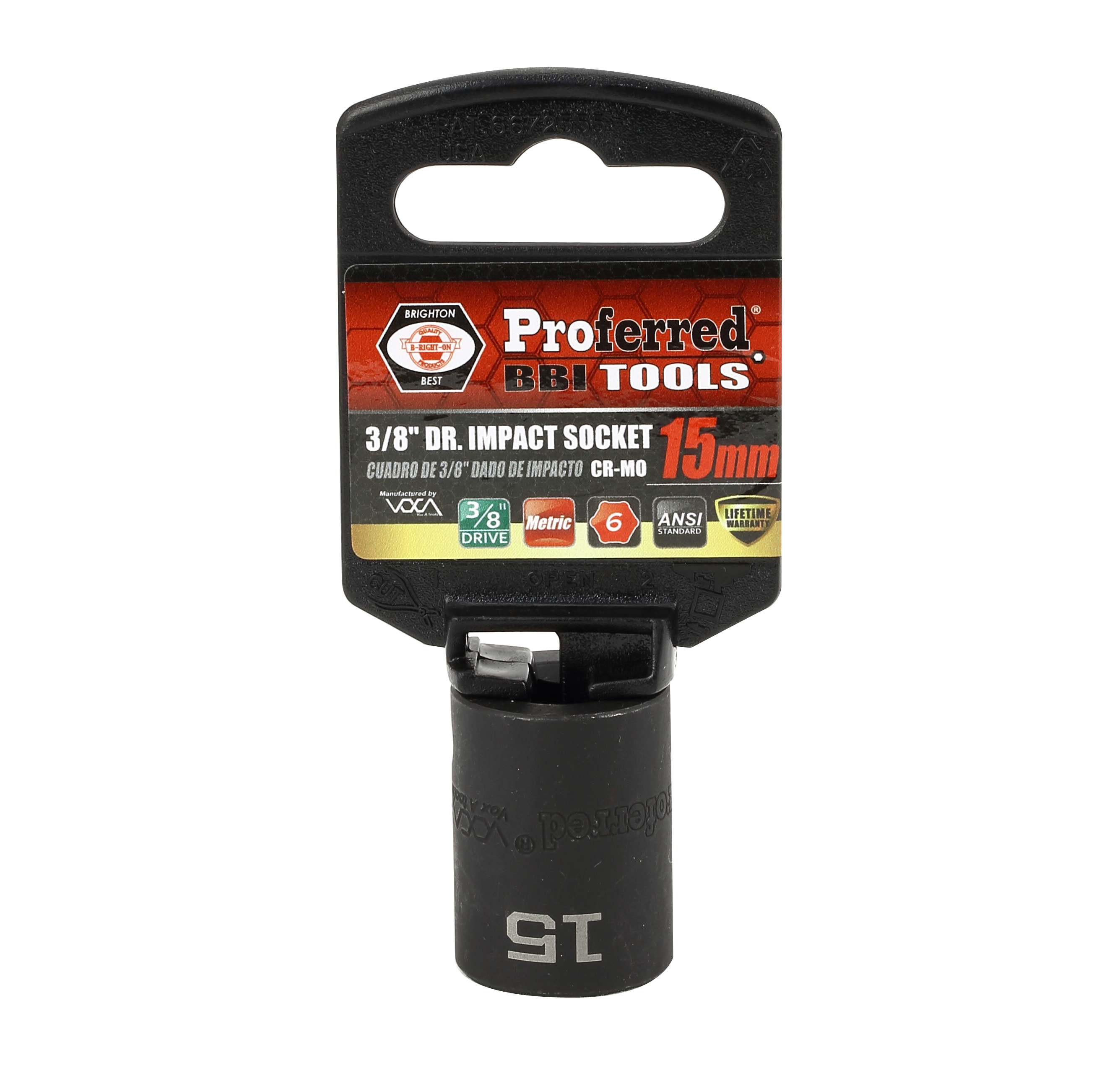 S31015 IMPACT 3/8" DRIVE METRIC SOCKET - 15 MM IMPACT 6 Point